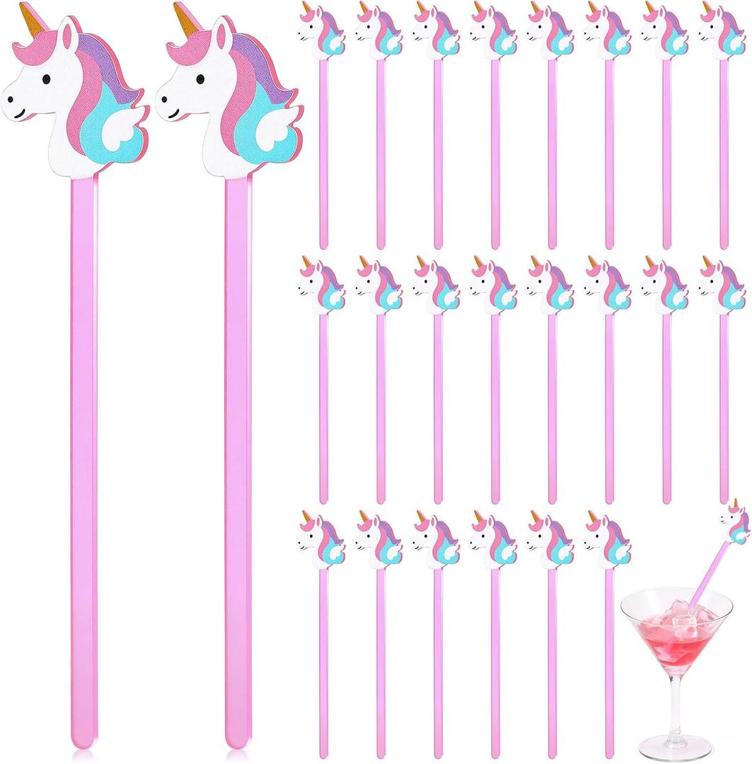 Remerry 24 Pcs Unicorn Swizzle Sticks 6.7 Inch Unicorn Acrylic Drink Stirrers Reusable Pink Cocktail Coffee Stirrers Bulk for Bachelorette Bridal Baby Shower Wedding Birthday Party Decor