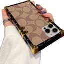 Compatible with iPhone 15 Pro Max Case,Luxury Classic Elegant Soft TPU & PU Leather Bumper Shockproof Protective Cover Cute Phone Case for iPhone 15 Pro Max 6.7 Inch for Women Men Khaki