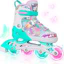 MammyGol Inline Skates for Girls Kids, 4 Size Adjustable Butterfly Roller Skates with Vibrant Colors Flashing Wheels, Skates Indoor Outdoor for Beginners Women Lady  M