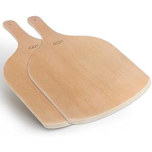 2 Pack Wooden Pizza Peel, 12 inch Large Pizza Paddle Set for Oven, Stone, Pan or Grill, Spatula for Baking Bread and Cake - Indoor & Outdoor