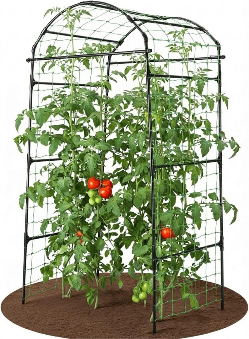 79" Garden Trellis Arch for Climbing Plants  Tall Outdoor Metal Trellis for Vegetables, Peas, Tomatoes, Cucumber Trellis Arch & Vertical Garden Climber Plant Support for Vine Plants (Black)