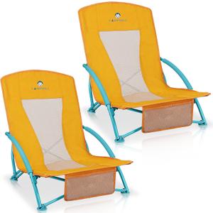 Low Beach Chairs 2 Pack,Folding Compact Low Seat Chairs for Adults w/Mesh Back & Storage Bag,Heavy Duty Chair for Outdoor Sand,Travel,Camping,Picnic,Yellow, 18.83 inches x 22.83 inches x 24.8 inches
