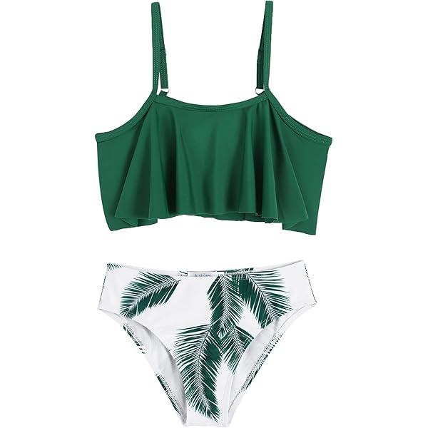 Swimsuit Two Pieces Bikini Set Ruffle Bathing Suits Flounced Tankini Swimwear Size 2 XL