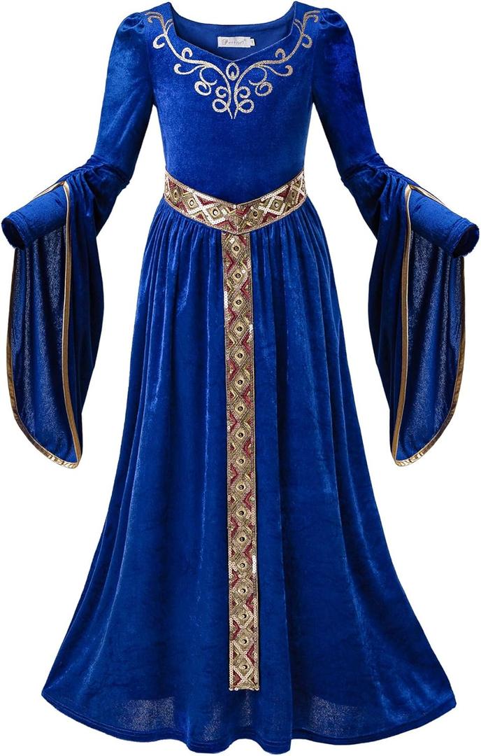 Pettigirl Girls Renaissance Queen Rose Dress Up Cosplay Royalty Medieval Princess Fancy Costume (9-10 Years)