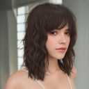 MINLEE Brown Wig with Bangs for Women 14 Inch Short Bob Wavy Curly Wig Brown Hair Wigs Natural Looking Heat Resistant Synthetic Wigs