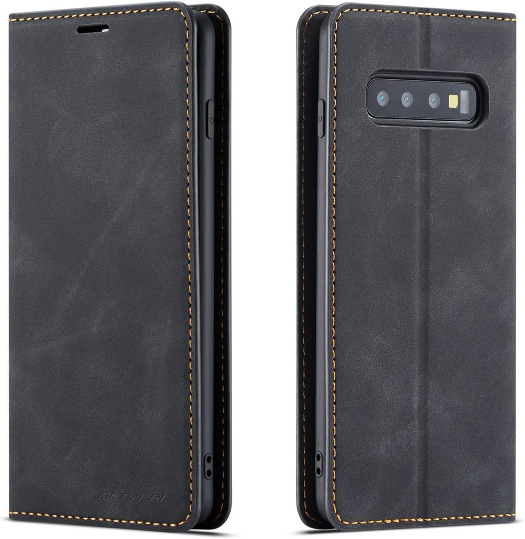 QLTYPRI for Samsung Galaxy S10e Case, Premium PU Leather Cover TPU Bumper with Card Holder Kickstand Hidden Magnetic Adsorption Shockproof Flip Wallet Case for Samsung Galaxy S10e - Black