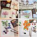 Mini Watercolor Paint Set, Portable Watercolor Paint Travel Set, Pocket Watercolor Travel Kit with 12 Color, Wooden Grid Paint Box, Sketchbook, 6 Brush, for Beginners, Artists Enthusiasts(Wooden-S)