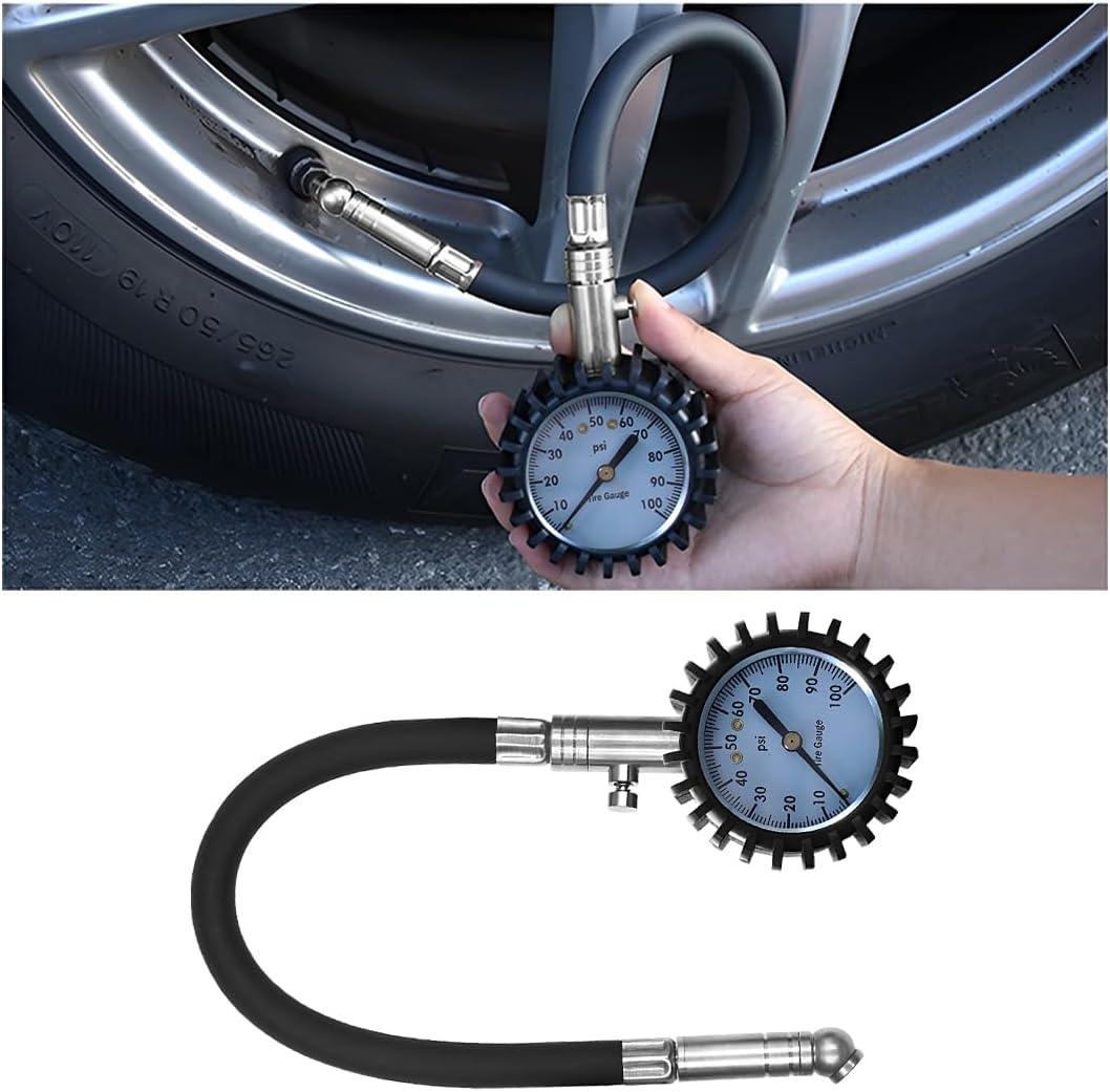 HZEL Car Tire Pressure Gauge (0-100 PSI), Vehicle Air Pressure Gauge Accurate with Large Dial, Automotive Exterior Tyre Stress Gauging Accessories, Universal for Motorcycle Sedan Truck (Silver)
