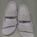 VICT POPU Womens Sandals Adjustable Double Buckle Strap Waterproof EVA Flat Slides (9, White)