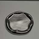 Silver Tray Decorative Vanity Tray Bathroom Tray Jewelry Dish Ceramic Silver Round Plate Holder Makeup Tray Home Organizers Irregular Storage Plate Bathroom Organizer (Round) (7.5")