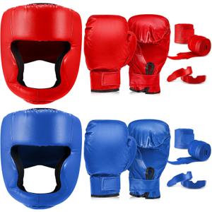 Kanayu 14 Pcs Boxing Gloves and Headgear Set for Beginners Youth 16 Ounce Boxing Gloves Headgear Helmet Hand Wraps Mouth Guards Equipment for Beginners Training Equipment Gifts