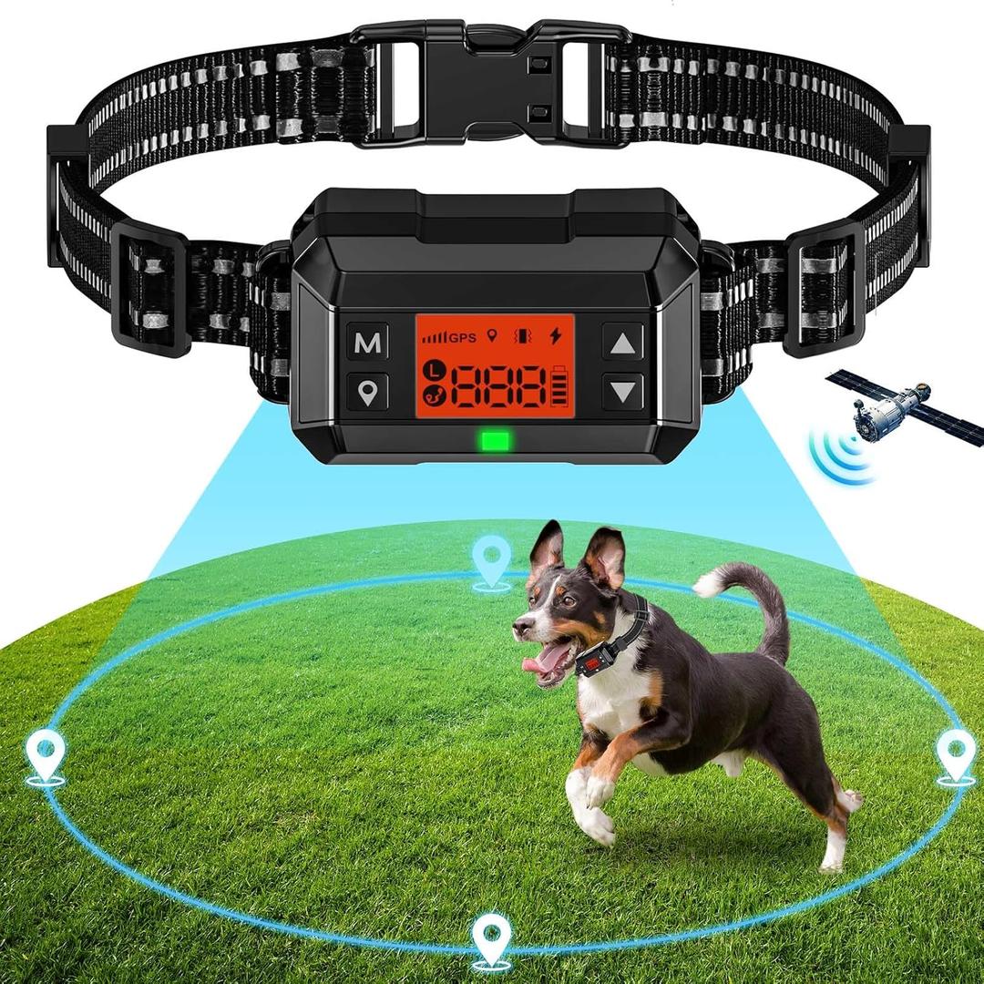 GPS Wireless Dog Fence System, Electric Dog Fence, IPX7 Waterproof Rechargeable Collar Receiver,Radius from min 33 to max 999 Yards, Electric Dog Fence with No Wire Circular Boundary,Outdoor Use Only2 (F810, Black)