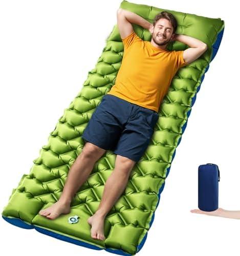 Oramoose Camping Sleeping Pad, 4in Thick Ultralight Inflatable Camping Mat with Pillow, Built-in Foot Pump Sleeping Mat, Wide Compact Camping Pad for Travel Tent Hiking Backpacking Trip Car Camp Gear
