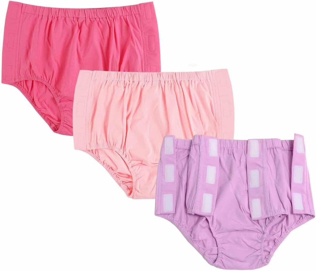 3 Pack Post Surgery Underwear, Adaptive Clothing, Tear Away Briefs, Incontinence Underpants, Reusable Stick-on Briefs, Small 