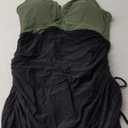 BMJL Womens One Piece Swimsuit Tummy Control Swim Dress Slimming Mesh Sheer Halter Sarong Wraps Bathing Suit (Medium, Green & Black 026)