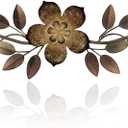 Wesiti Metal Flower Wall Decor Vintage Spring Metal Flower Wrought Iron Scroll Sculpture 15.7''x3.7'' Farmhouse Leaves Wall Decor with Nails for Spring Living Room Bedroom Indoor Outdoor(Brown)