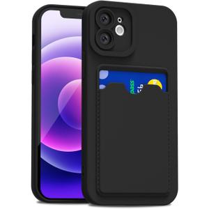 For iPhone 12 Mini Case with Card Holder Slim, Thin Silicone Wallet Phone Case with Credit Card Slot for Women Men, Soft Rubber Gel TPU with Pocket Shockproof Camera Cover, Black