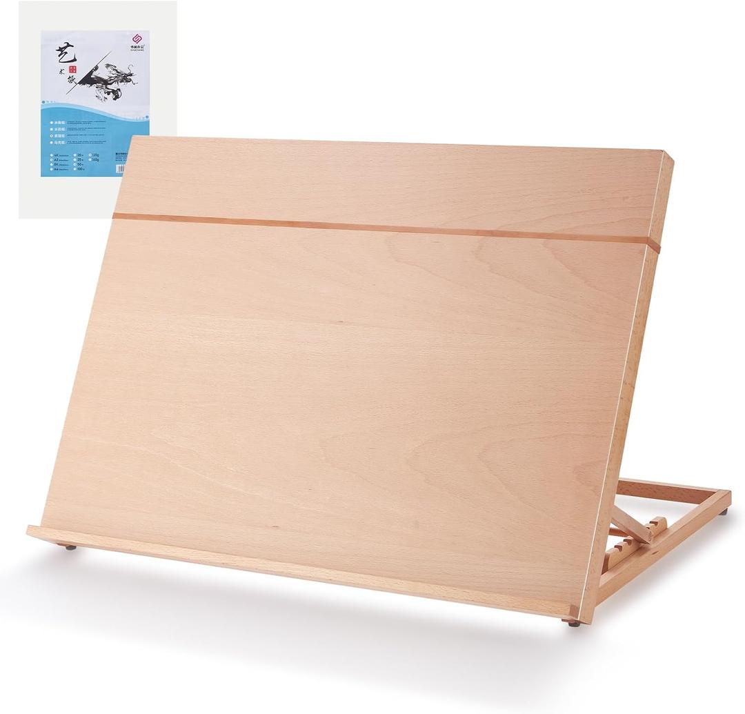 A2 Wooden Tabletop Easel for Painting, 25.6" x 18.9" | Adjustable 5-Position Table Top Easel for Painting, Desktop Artist Painting Easel with A3 Sketch Paper for Adults, Students