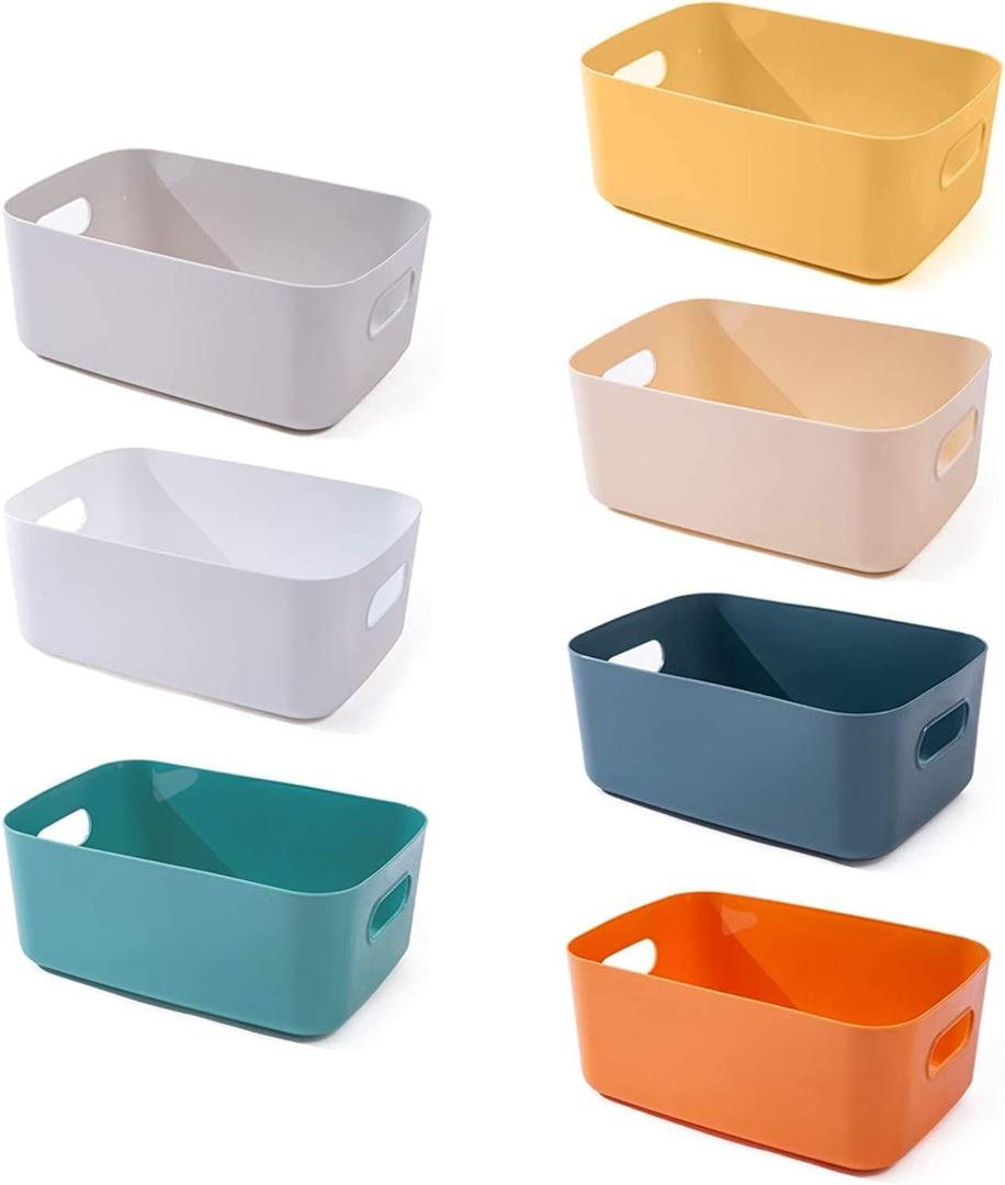 OWill 7 PCS 4.2 L Plastic Storage B-ins and Baskets for Efficient Home Classroom Organization Small Containers in Multicolour for Kitchen, Cupboard box, and Bathroom Organizer on Shelves and Tubs