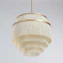 5-Tiered Boho Chandelier with Metal and Fringe,3 Lights Fringe Pendant Light Fixture,Tassle Chandelier for entryway,Dining Room,Baby Nursery,Gold and Light Beige, Hardwired-Chandelier