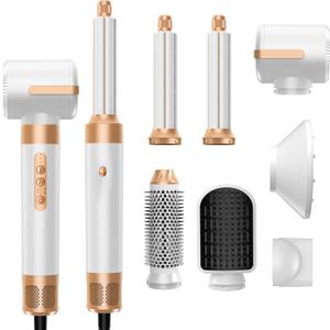 7 in One Blow Dryer Brush, Negative Ion Hair Dryer Brush Set Upgrade Hot Air Brush Air Styler Curling Wrap Air Curler, Curling Iron Hair Styling Tools As A Gift for Straight/Curl/Drying/Smoothing