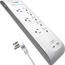 Digital Energy 8 Outlet Surge Protector Power Strip 4200 Joules USB-C and USB-A, 3 Wide Spaced Outlets, 6 Foot 14/3 AWG Cord, White