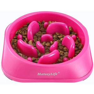 IVYRISE Pet Slow Feeder Bowl Small Pets Healthy Eating Diet Anti Choke Prevent Obesity Dogs Cats Slow Eating Bowl, pink Line