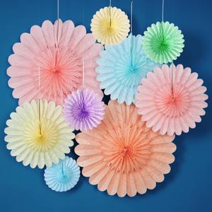 9PCS Huge Pastel Hanging Paper Fans Decoration Macaron Birthday Party Decorations Rainbow Ice Cream Easter Paper Hanging Decor for Bridal Baby Shower Classroom Home Decor