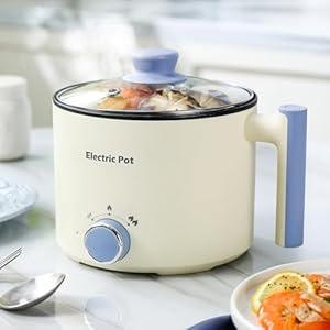 Electric Hot Pot:1.5L Ramen Cooker,Dual Power Mini Portable Multi-Functional Lazy Pot for Pasta, Noodles, Egg, Soup, Non-Stick Noodle Cooker with Boil Dry Protection for Dorm, Office 