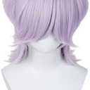 Light Purple Cosplay Wig Short Purple Anime Hair Wig + Cap for Stage Party Halloween Costume Cosplay