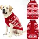 KOOLTAIL Cable Knit Dog Sweater Turtleneck, Cold Weather Pullover Classic Knitwear, Snowflake Pattern Thick Warm Winter Pet Clothes, Dog Christmas Sweater for Large Dogs, Red L
