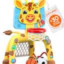 Move2Play, Giraffe Basketball Hoop & Soccer Goal Activity Center | 30+ Sounds & Songs + 5 Lights | 1 2 3 Year Old Birthday Gift for Boys and Girls | Toy for Baby & Toddlers (Yellow)
