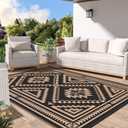 GENIMO Outdoor Rug for Patio Clearance - 6x9 ft Waterproof Plastic Camping Rugs, Reversible Outside Rv Mat Carpet for Porch, Deck, Picnic, Balcony, Beach, Backyard, Black Brown