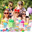 Funrous 146 Pcs Summer Party Favors, DIY Stickers Button Pins Badges Stampers Lids Straws Cups Cards Whistles for Beach Pool Summer Birthday Party Favor Supplies Hawaiian Tropical Tiki Aloha Gift Sets