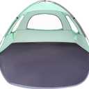 WhiteFang Beach Tent Anti-UV Portable Sun Shade Shelter for 6 Person, Extendable Floor with 3 Ventilating Mesh Windows Plus Carrying Bag, Stakes and Guy Lines (Mint Green) 106.3L*106.3W*63H (inch)