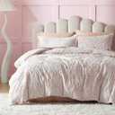 Bedsure Pink Duvet Cover Queen Size with Bowknot Jacquard Design, Soft and Elegant Boho Bedding Set, Luxurious Craftsmanship for a Stylish Bedroom,Includes 1 90"x90" Duvet Cover & 2 Pillow Shams