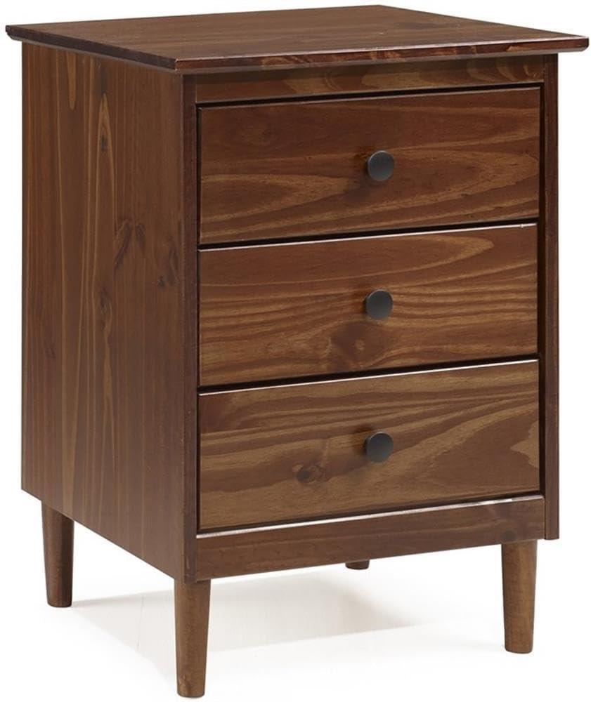 Home Square 3 Drawer Solid Wood Nightstand Set in Walnut 1 Pc