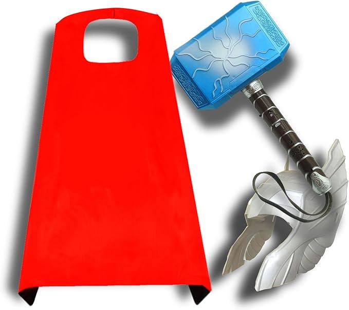 Lobcssud Children's Hero Character Toys Hammers and LED Light Mask Cape Children's RolePlaying Costumes Gifts for Children