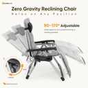 NEWBULIG Zero Gravity Chair, Folding Patio Recliner with Removable Cushion & Cup Holder Trays, Portable Lounge Chair for Beach & Camping, Classic Grey
