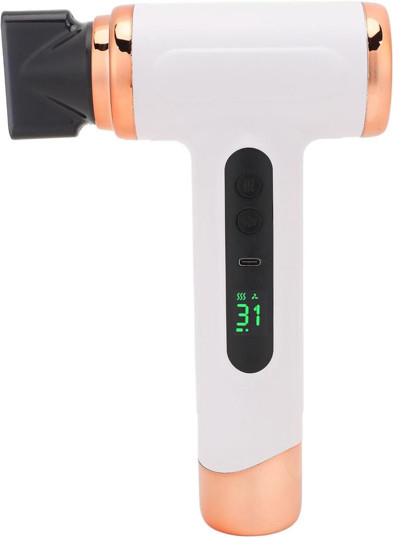 Cordless Hair Dryer, 200W Portable Hair Blow Dryer, USB Rechargeable Travel Hair Dryers, Wireless Hair Dryer Fan with 15000mAh Battery (White)