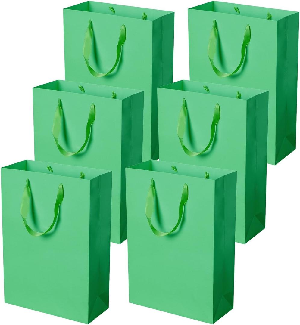 2 x Pikalon 6 pcs Neon Green Gift Bags with Handles, Large 9.84"x4.33"x14.17" Bright Color Gift Wrap Paper Bag Party Favor Bag Boutique Retail Bags for Wedding Birthday Baby Shower Wedding Welcome Party Supplies (Green, 9.84x4.33x14.17 Inches)