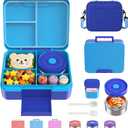 Bento Lunch Box Set for Kids with 8.5oz Hot Food Jar Leak-Proof Lunch Food Container with Insulated Lunch Bag for Toddlers Girls Boys Teens to School, Office, Picnic, Camping, Travel - Blue