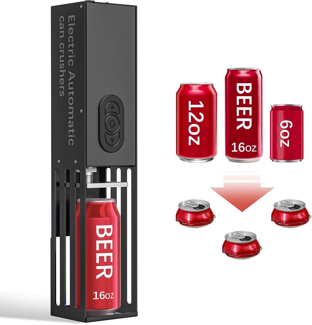 YOTAN Electric Can Crusher, Aluminum Can Crusher for Recycling 8oz&12oz&16oz, Wall Mounted, Heavy Duty Can Trash Compactor for Aluminum Seltzer, Soda, Beer Cans and Bottles (BLACK3)