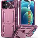 FNTCASE for iPhone 12 Phone Case: iPhone 12 Pro Military Grade Shockproof Protection Mobile Case with Kickstand & Matte Textured Rugged TPU Shell | Drop Proof Protective Cover Rose Pink