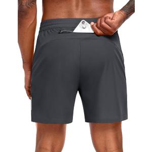 MIER Mens Running Shorts with 5 Inch Inseam, Quick Dry Athletic Shorts for Gym Workout 3 Zipper Pockets, Dark Grey, 2XL