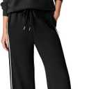 Sampeel Women 2 Piece Lounge Sets Sweatsuit Fall Outfits Matching Wide Leg pants Set Tracksuit Trendy Clothes (Medium, Black)