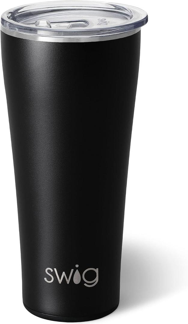 Swig Life 32oz Insulated Tumbler, Travel Coffee Tumbler with Lid, Cup Holder Friendly Travel Coffee Mug, Stainless Steel with Lid (Black)