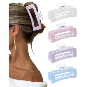 Molans 5Inch Large Hair Claw Clips 4 PCS for Women - Acrylic Hair Accessories for Thick Hair and Long Hair, Big Strong Durable Hair Applique, Oversized Non-slip Rectangle Butterfly Jaw Hair Clips