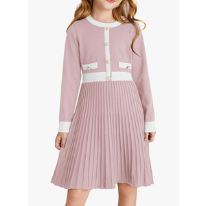 GRACE KARIN Girls Sweater Fall Dress Long Sleeve Knit A Line Contrast Casual Winter Dresses 8Y