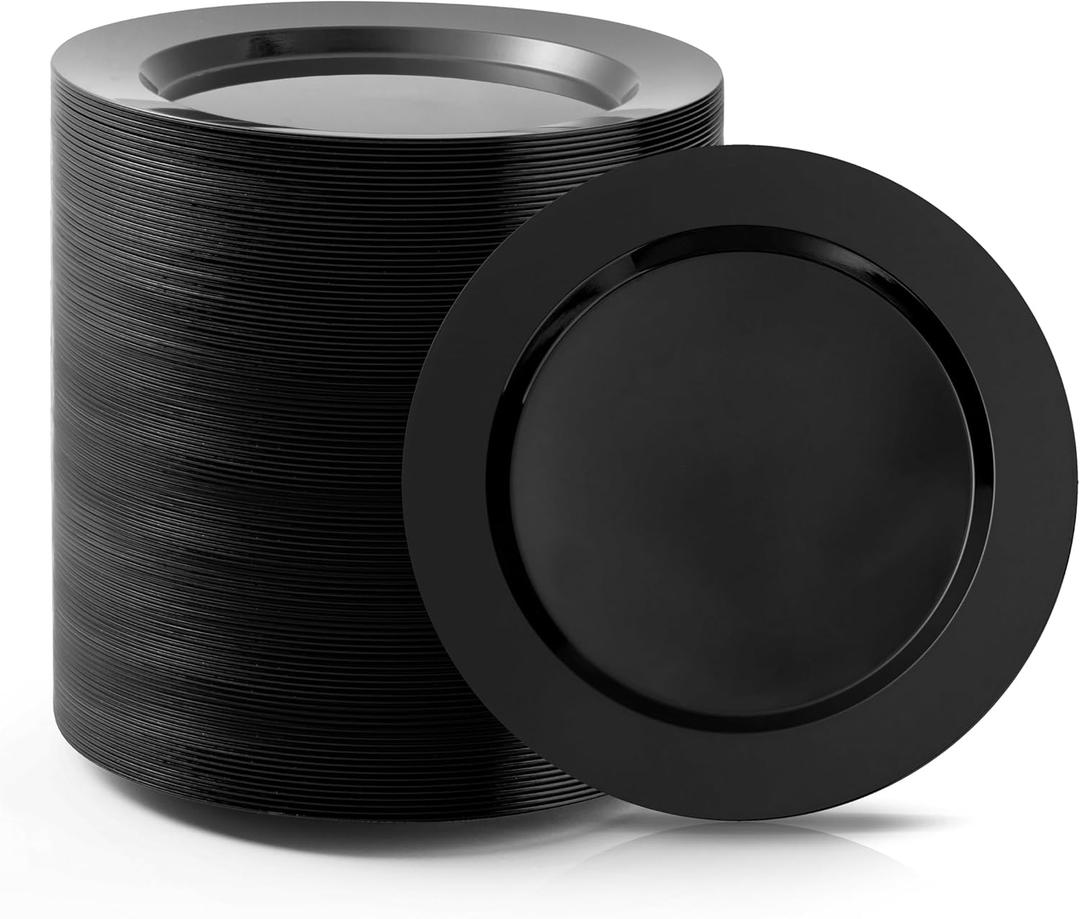 100PCS Black Plastic Dessert Plates 7inch, Premium Hard Disposable Plates for Party, Wedding